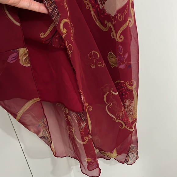 Vintage Y2K Meghan Matthews Size 14 Red Floral Asymmetrical Hem Cowl Maxi Dress - Picture 8 of 12